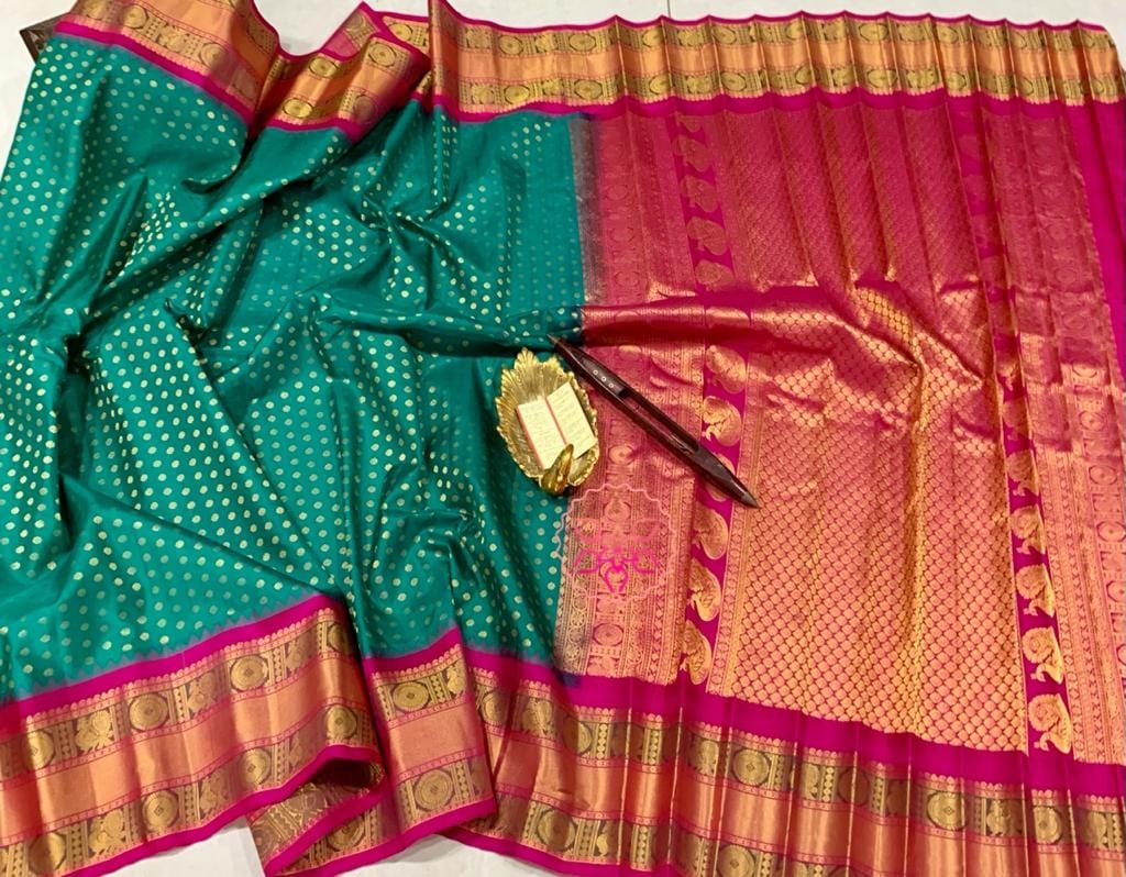 Pure handloom Gadwal pure silk allover weaving motifs saree