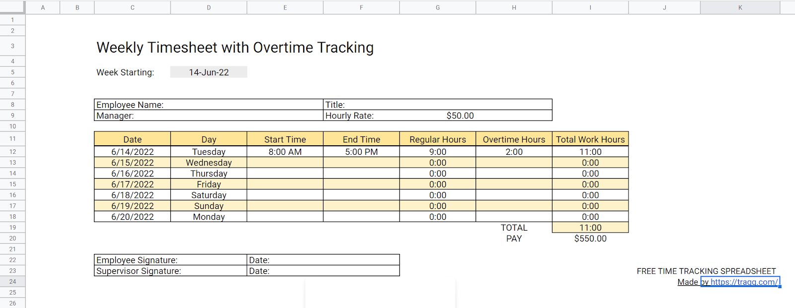 weekly timesheet template with overtime tracking feature