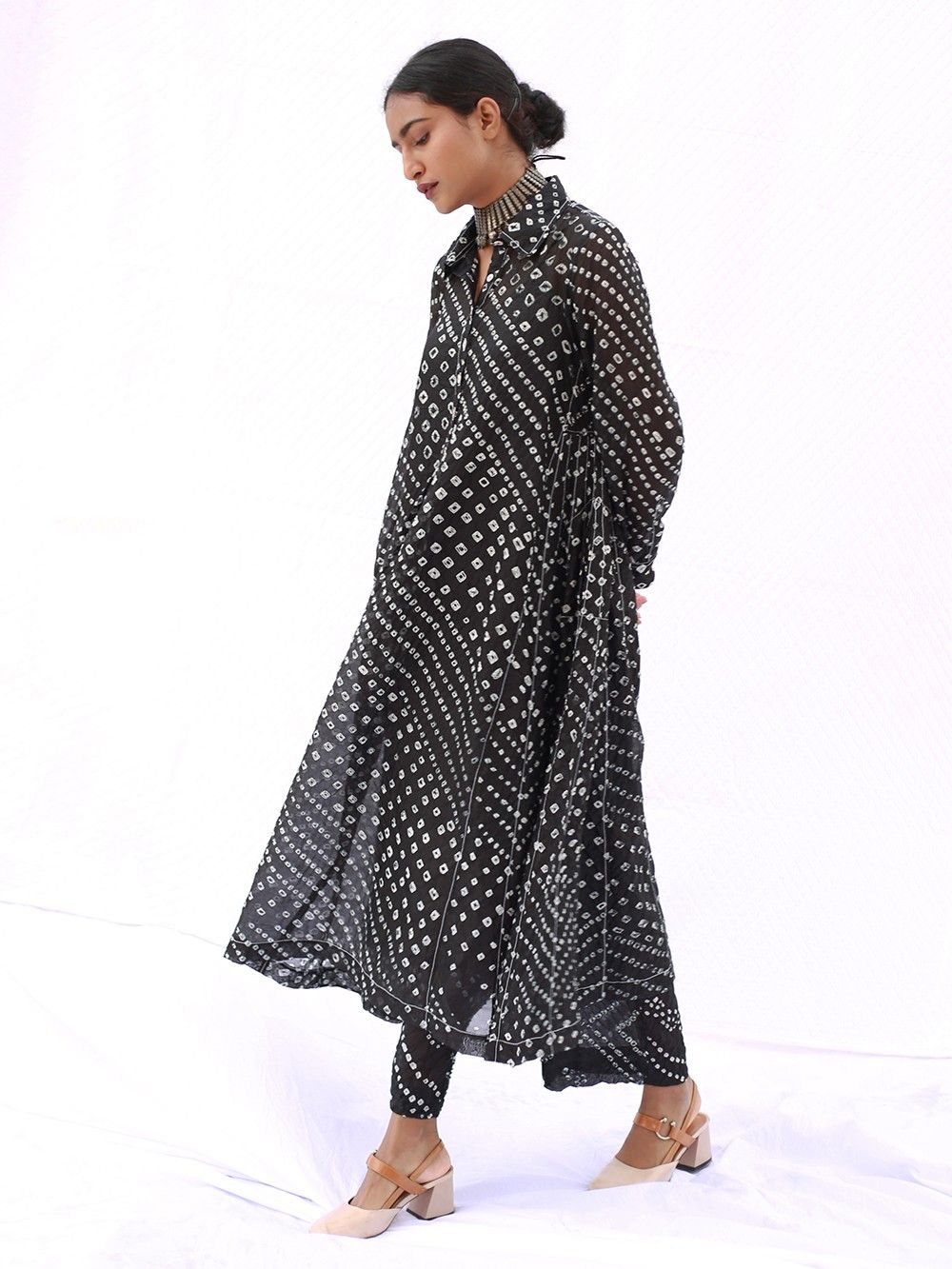the loom - Black White Printed Chiffon Dress