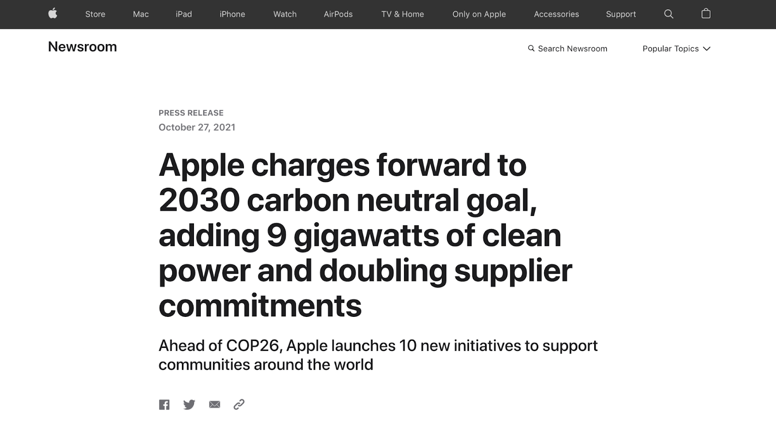 Apple press release on climate goals