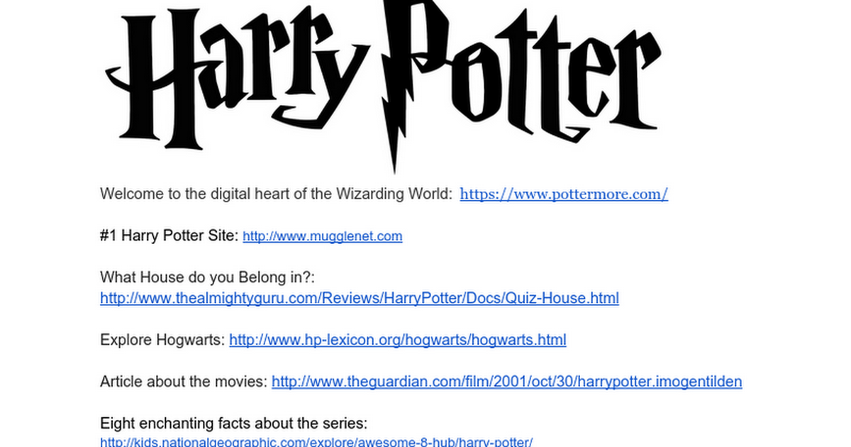 Harry Potter Sites Google Docs