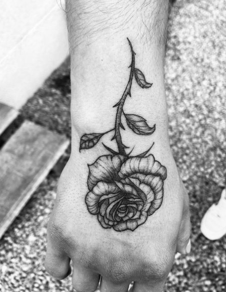Pretty Black Upside Down Rose Tattoo