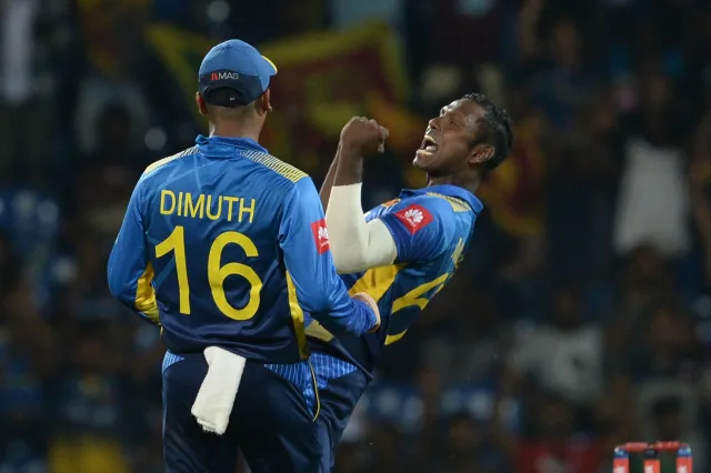 Angelo Mathews celebration after taking a wicket