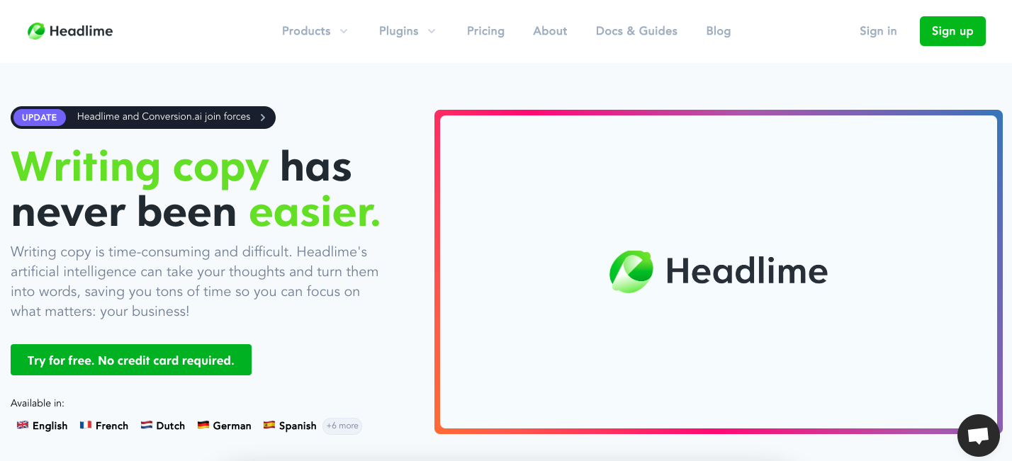A screenshot of Headlime Homepage