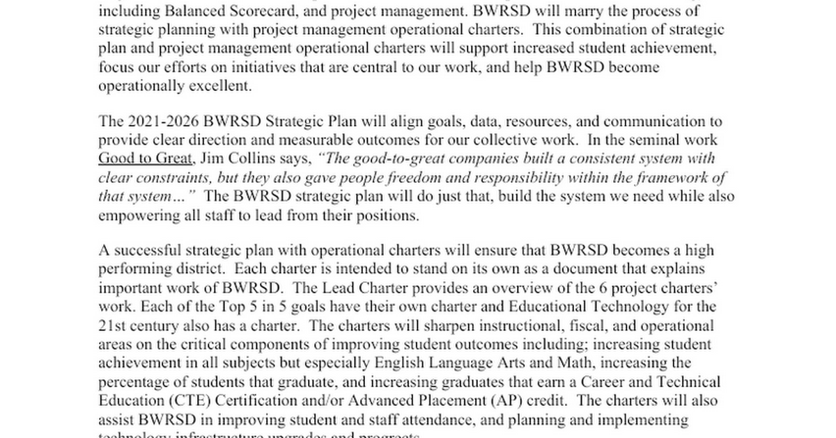 BWRSD Strategic Plan 2021-2026 Overview 3.3.21