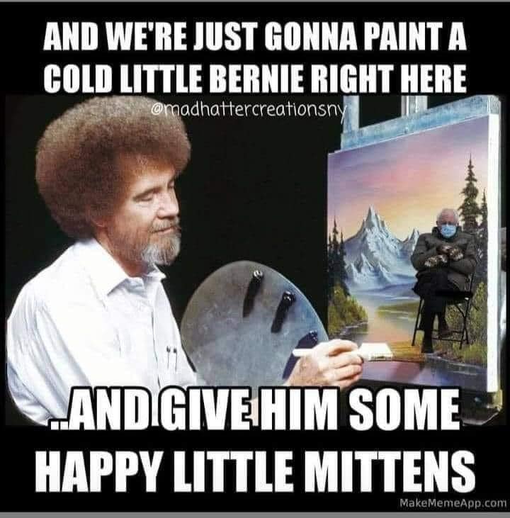 Bob Ross and Bernie Sanders meme, inspired by the inauguration