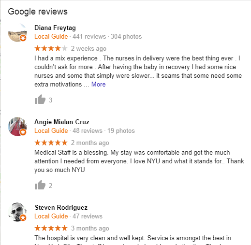 Reviews on a Google My Business page