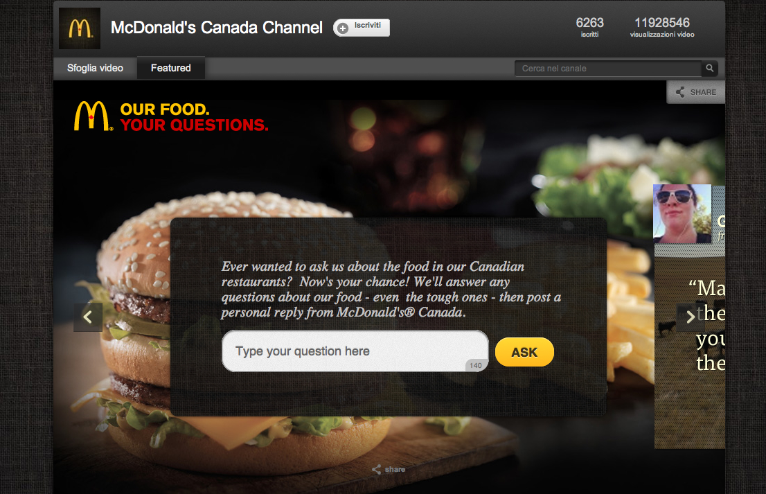 McDonald's Canada allowing website visitors to ask questions
