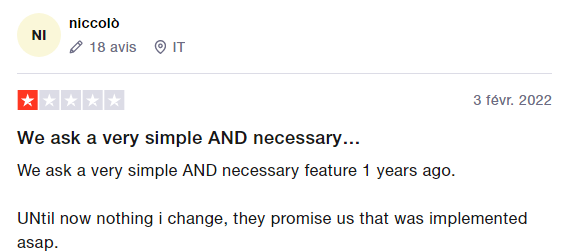 Pipedrive user review on Trustpilot