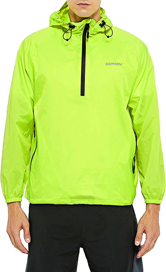 DEMOZU Men's Lightweight Running Cycling Rain Jacket Waterproof Packable Hiking Outdoor Windbreaker Jacket with Hood
