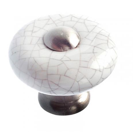 crackle white and brushed nickel cabinet knob hardware