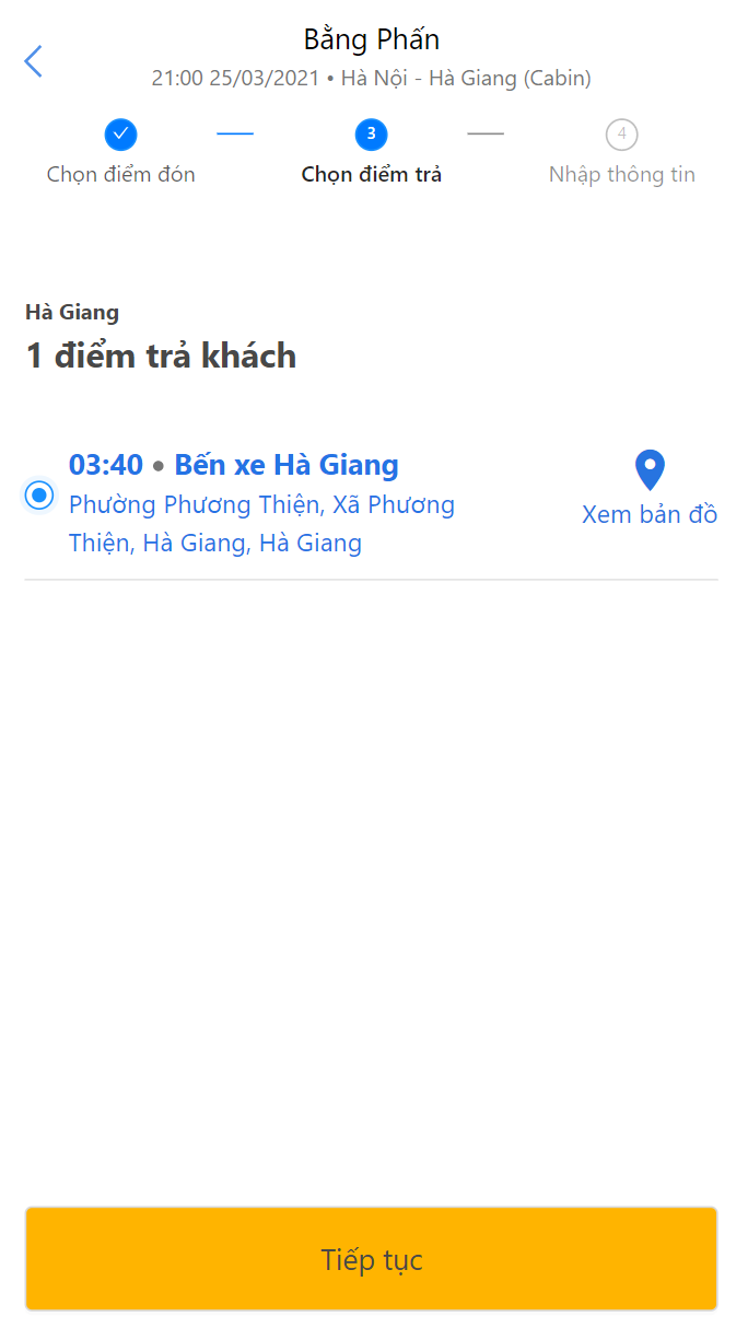 Chọn giờ, chọn chỗ, điểm đón/trả và điền đầy đủ thông tin.