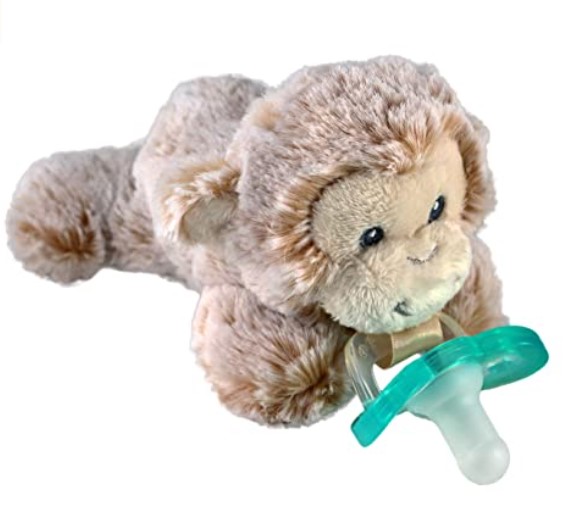 pacifier with animal plushie buddy