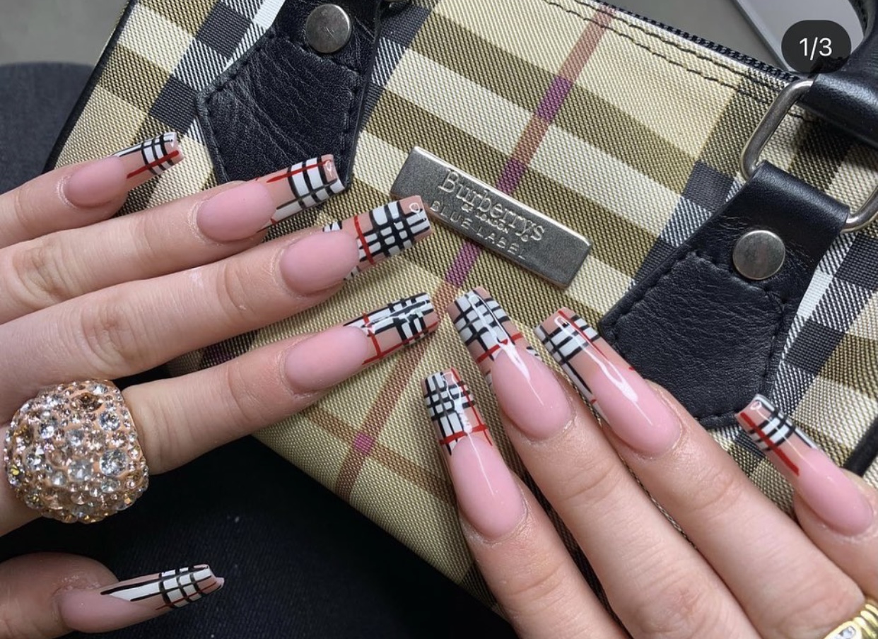 Acrylic French Burberry Nail Design