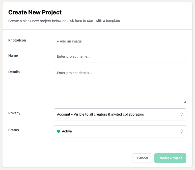 Creating a new project by Project.co