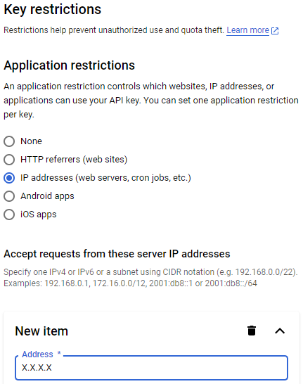 API Key restrictions