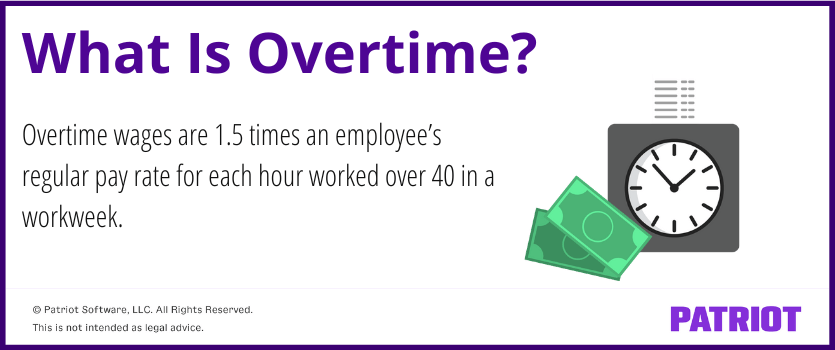 What Is Overtime? Overtime wages are 1.5 times an employee's regular pay rate for each hour worked over 40 in a workweek.