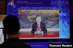 中国领导人习近平在APEC会议上发表视频讲话。(2020年11月19日)