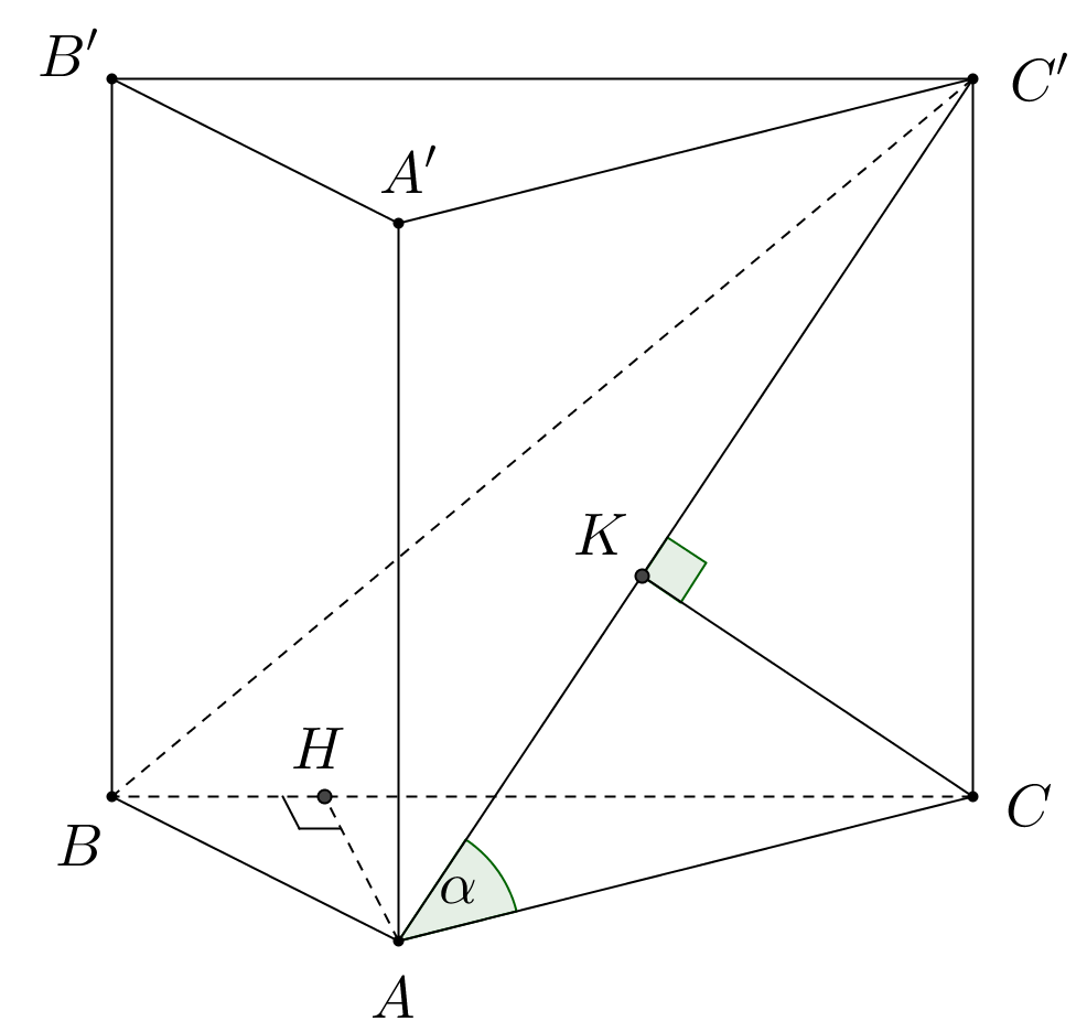 38. Cho lăng trụ đứng (ABC.A'B'C') có đáy (ABC) là tam giác vuông tại (A). Khoảng cách giữa đường thẳng (AA') với mặt phẳng (BCC'B') bằng khoảng cách từ điểm (C) đến mặt phẳng (left( {ABC'} right)) và cùng bằng (x). Góc giữa hai mặt phẳng (left( {ABC} right)) và (left( {ABC'} right)) bằng (alpha ). Tính (tan alpha ) khi thể tích khối lăng trụ (ABC.A'B'C') nhỏ nhất. </p> 1