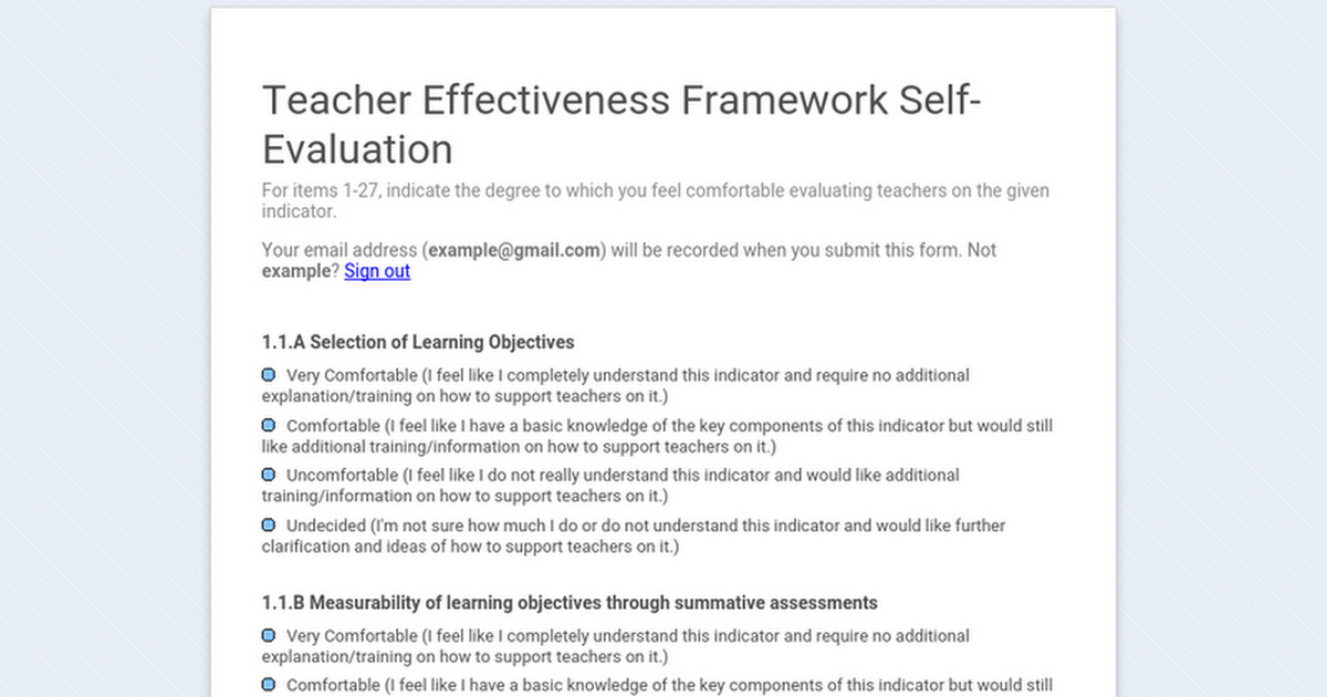 Teacher Effectiveness Framework Self-Evaluation