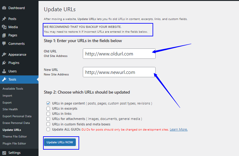 change WordPress URL using a plugin