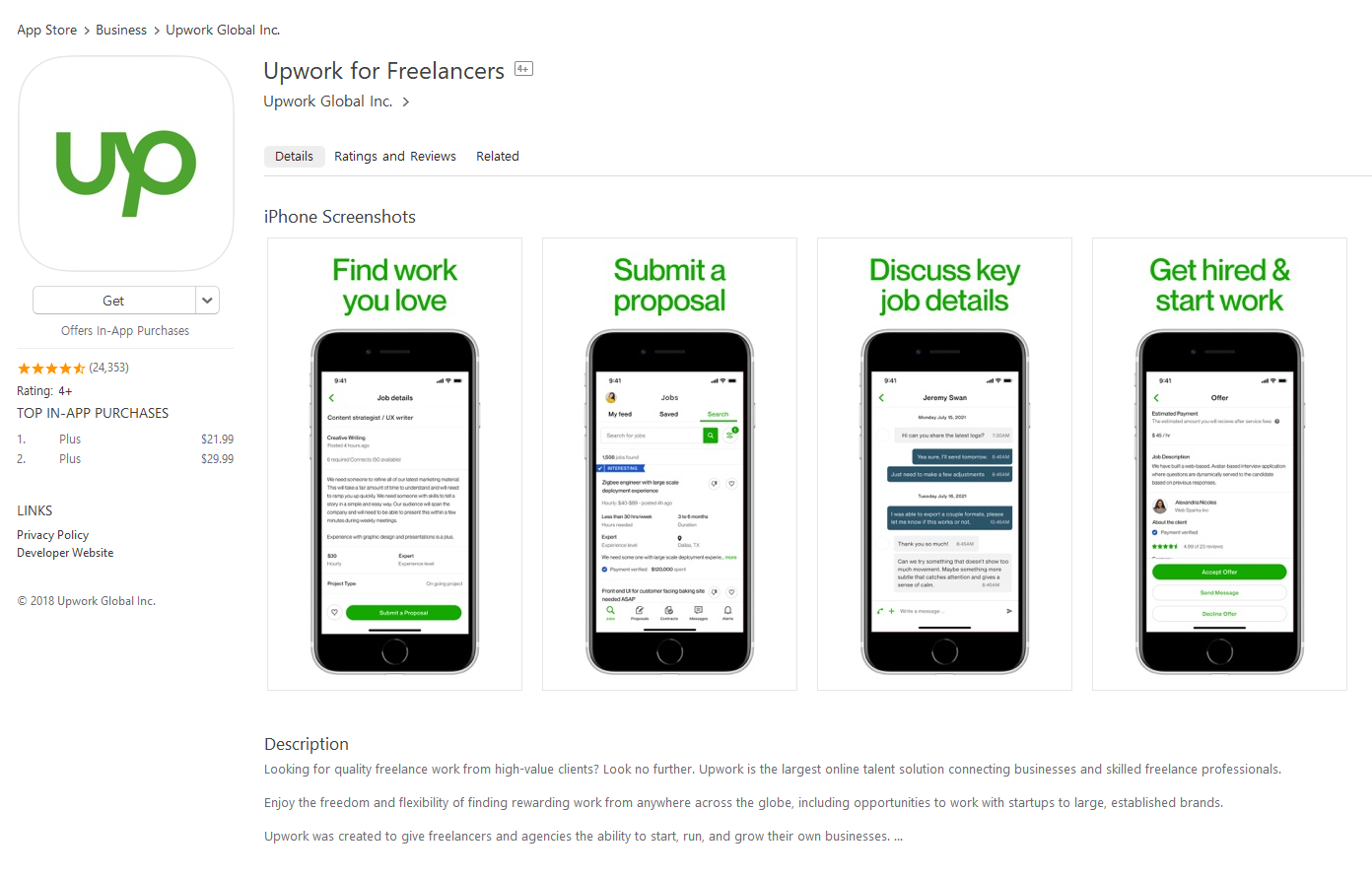 Upwork App Page