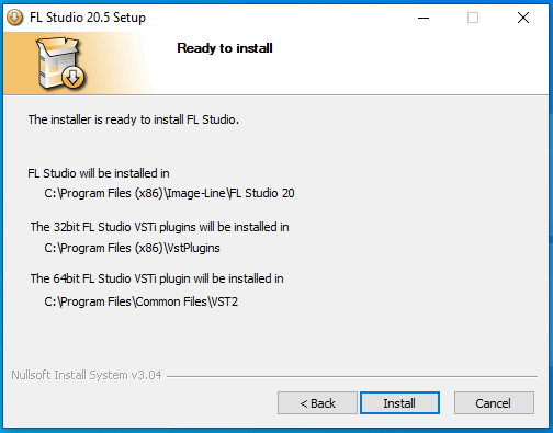 Nhấn Install để bắt đầu cài đặt FL Studio