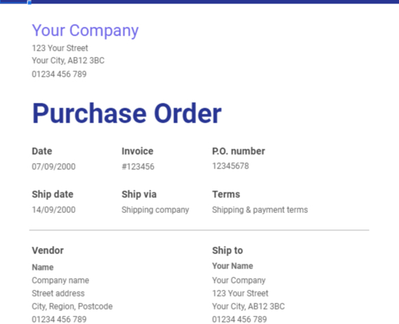 purchase order google sheets template