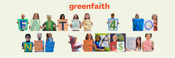 Image Source: GreenFaith | Image description: Multi-faith grassroots leaders of all ages are holding up hand made signs with letters on them – stitched together, the letters spell out “FAITHS 4 NO NEW LEASES”