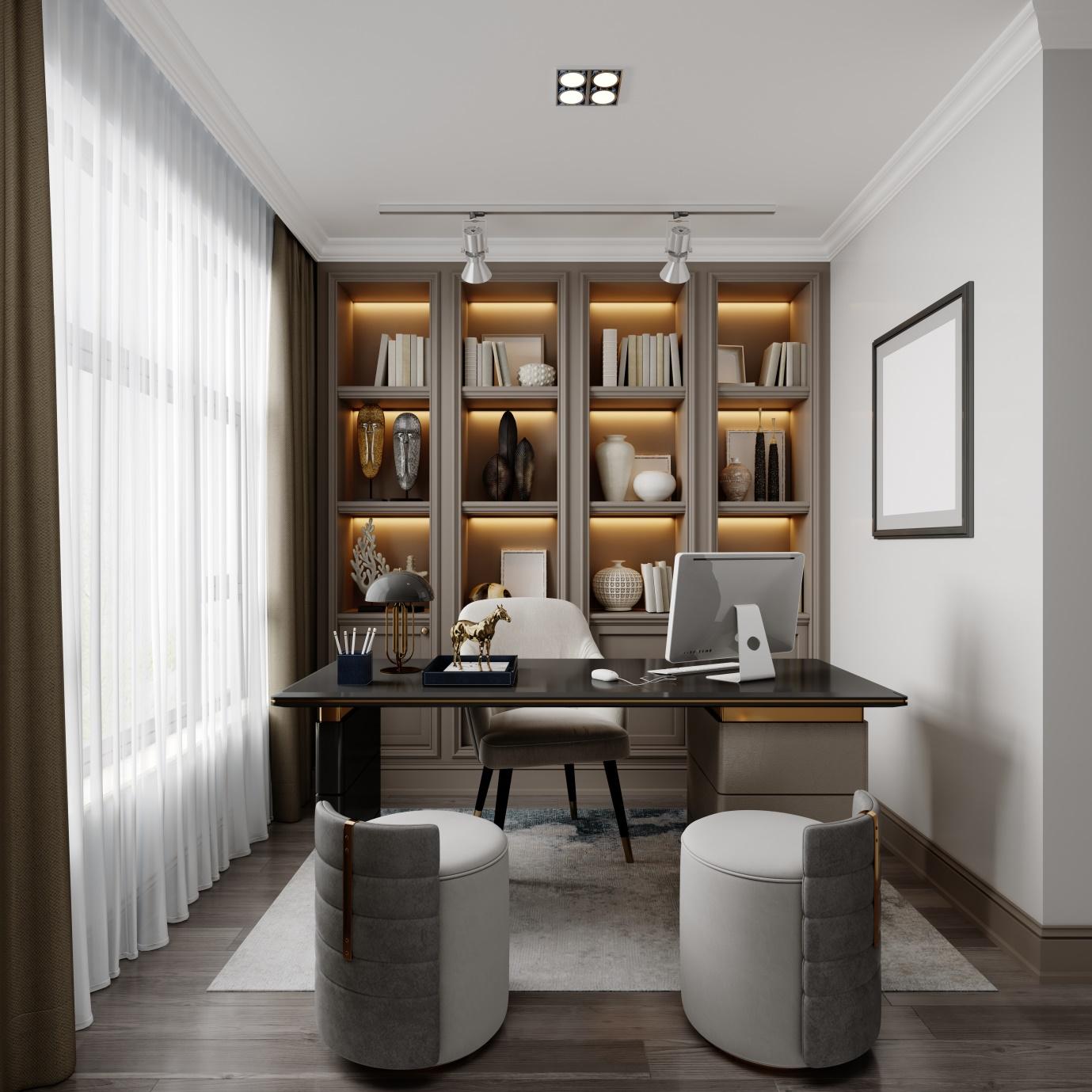 Home office design, an office room with cabinets and table