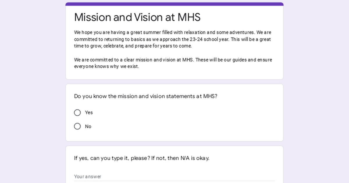 Mission and Vision at MHS