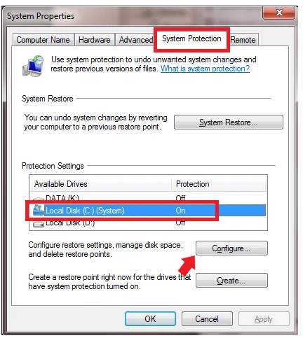 Enable System Restore in Windows 7 