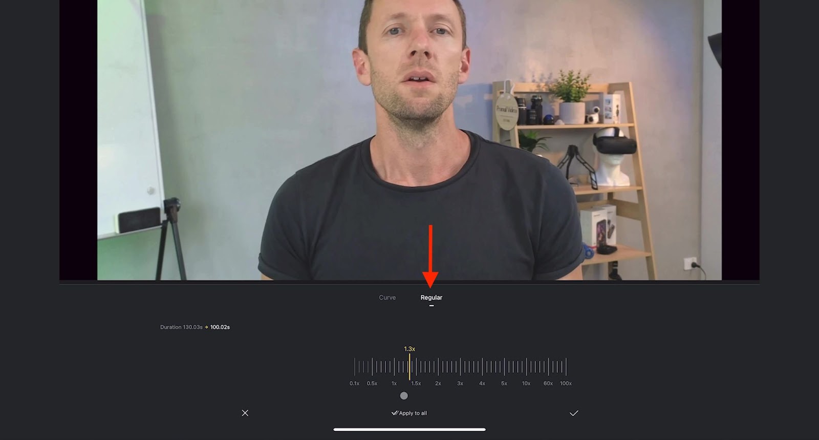 Regular settings under the Speed tool in VN Video Editor where you can slow down or speed up your video footage