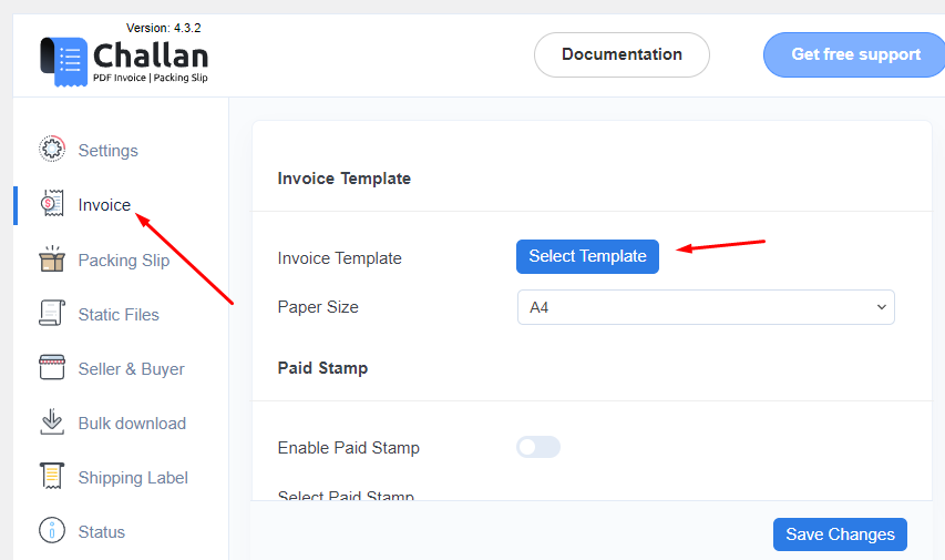 Challan invoice settings