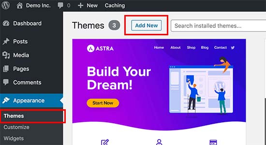 Botão Adicionar novo tema