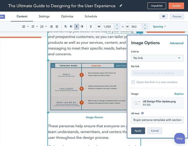 Alt text field within Image Optimization pop-up in CMS Hubs Content Editor