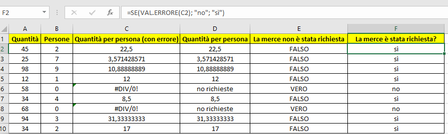 Funzione VAL.ERRORE 2