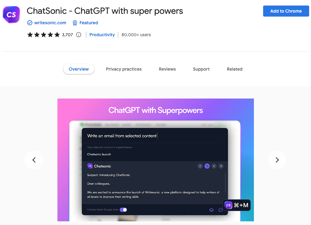 Melhores extensões do Chrome para produtividade: Chatsonic