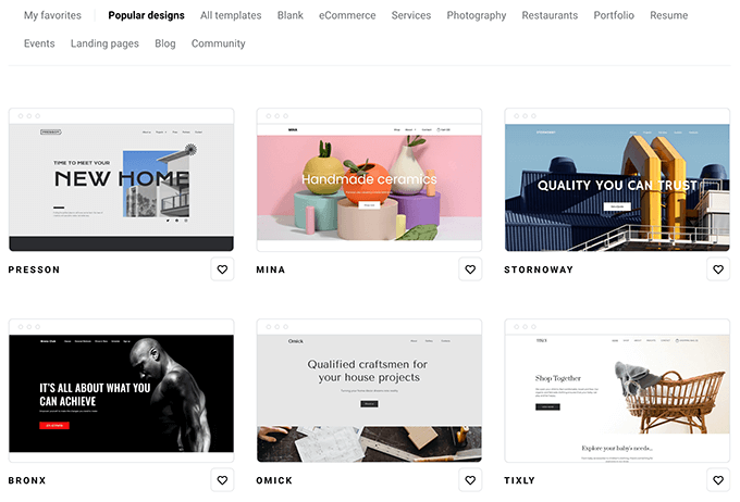 Modelos de sites pré-fabricados Zyro