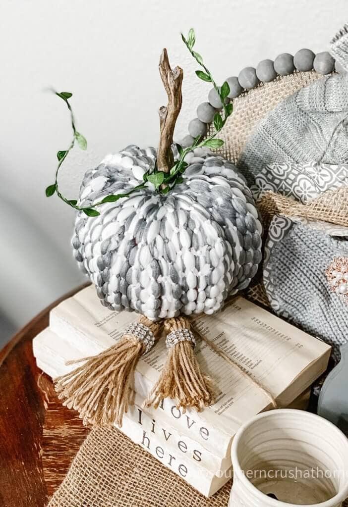 fall diy decor mophead pumpkin