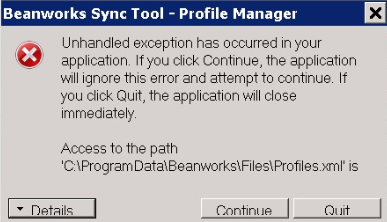 Quickbooks Sync Tool Error Unhandled Exception Has Occurred In Your Application Beanworks Help Center