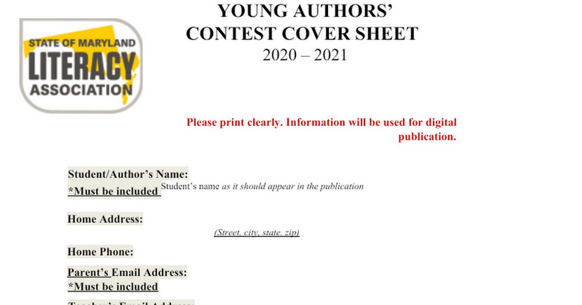 YA Student Coversheet 2020-21