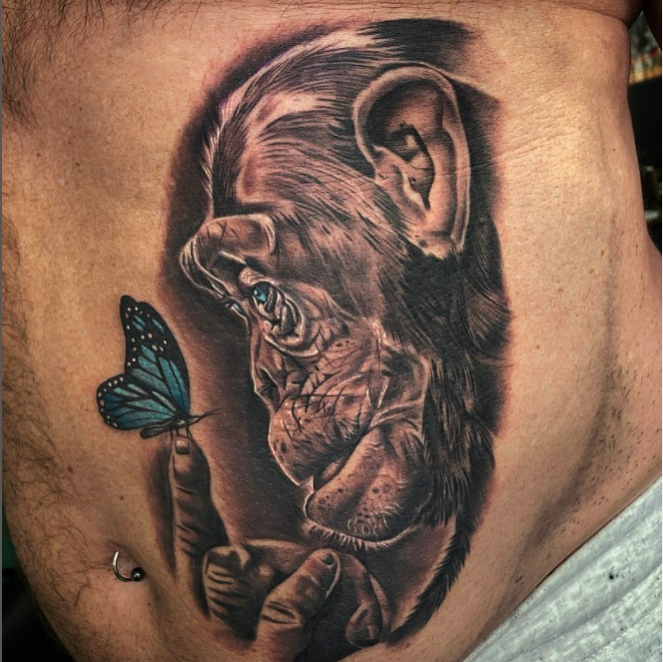 Chimp With Butterfly Tattoo