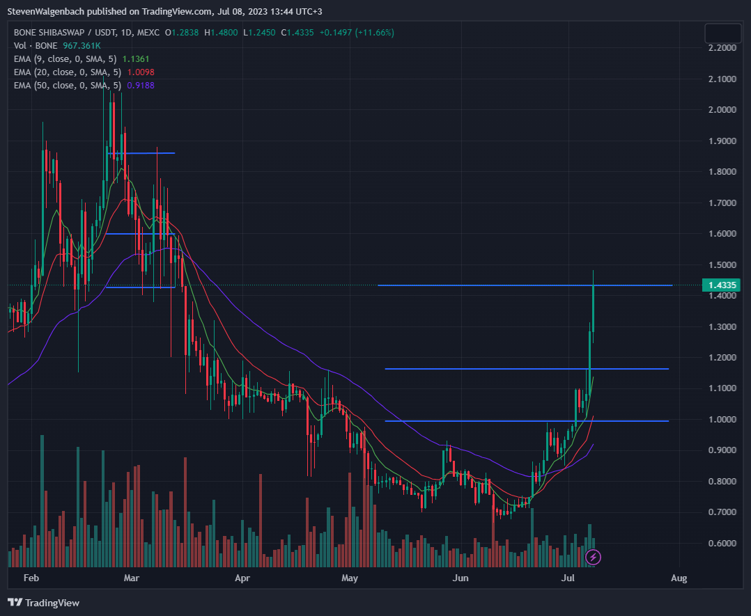 Daily chart for BONE/USDT (Source: TradingView)