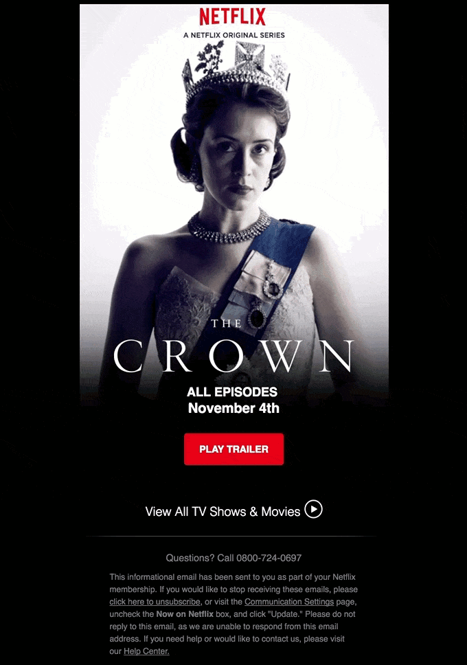 An animated GIF being used in a promotional email for Netflix's The Crown.