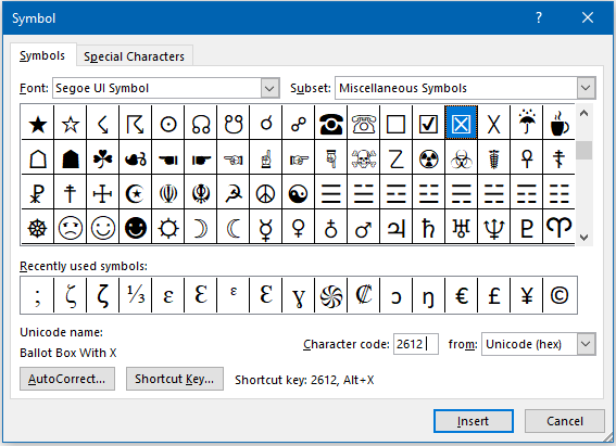Symbol dialog