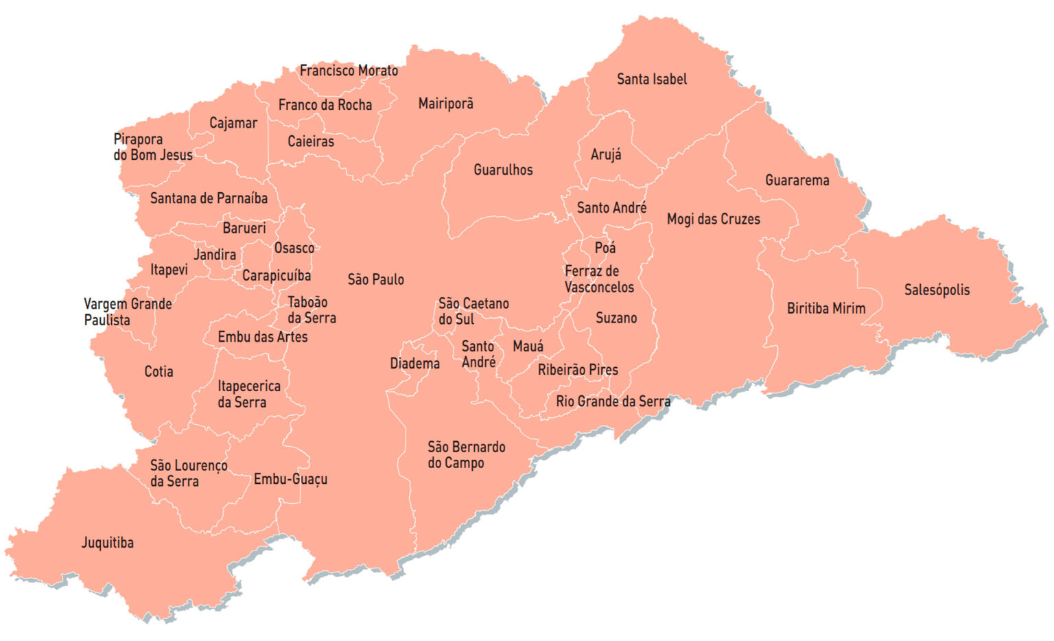Mapa da Região Metropolitana de São Paulo.