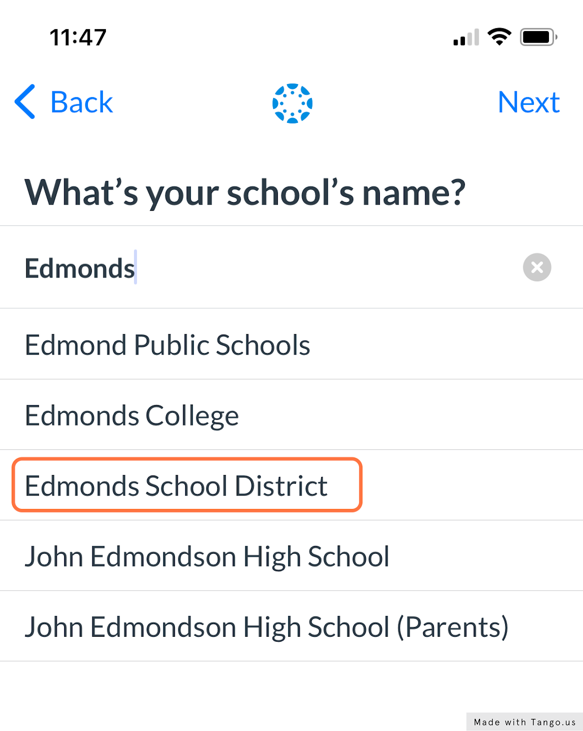 Select Edmonds School District from the list