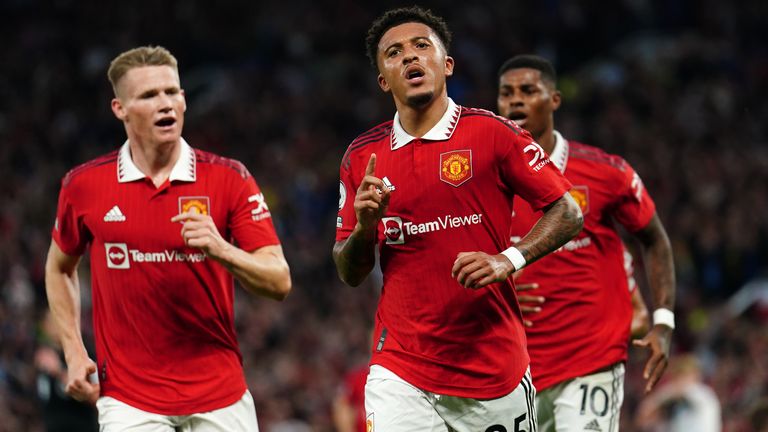 Jadon Sancho opened the scoring at Old Trafford against Liverpool