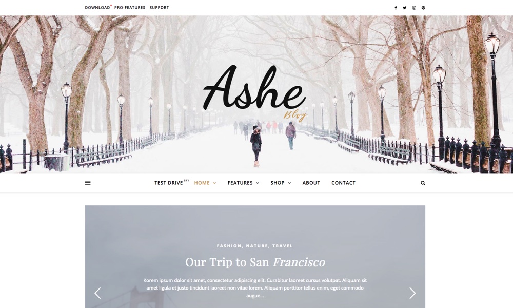 Tema de blog WordPress gratuito pessoal e multiautor de Ashe